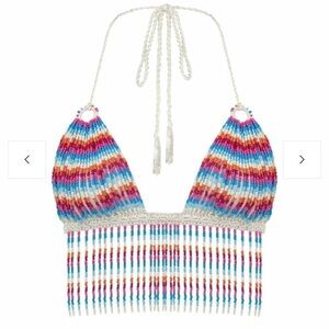 NWT My Beachy side Sorbet Multi Shimmer Hand-Crochet beaded halter Top - medium